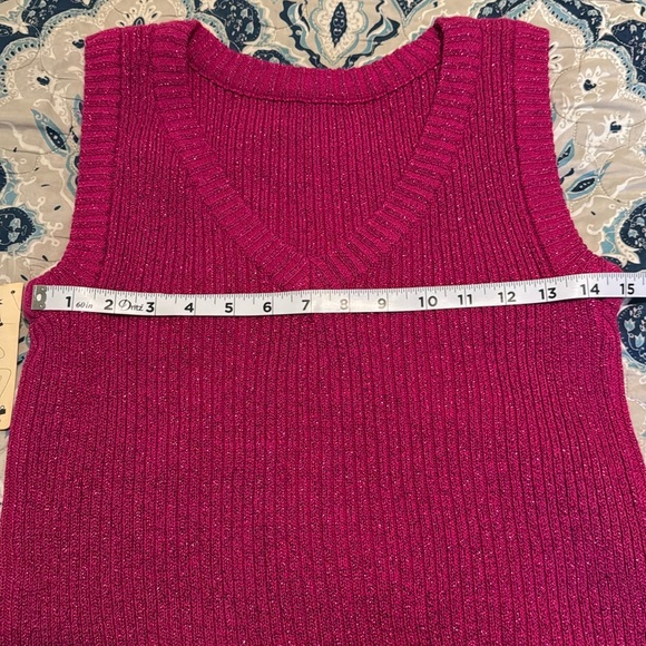 Contempo Casuals Vintage 80’s Knit Metallic Threads Electric Purple Pink Vest L - Picture 8 of 10